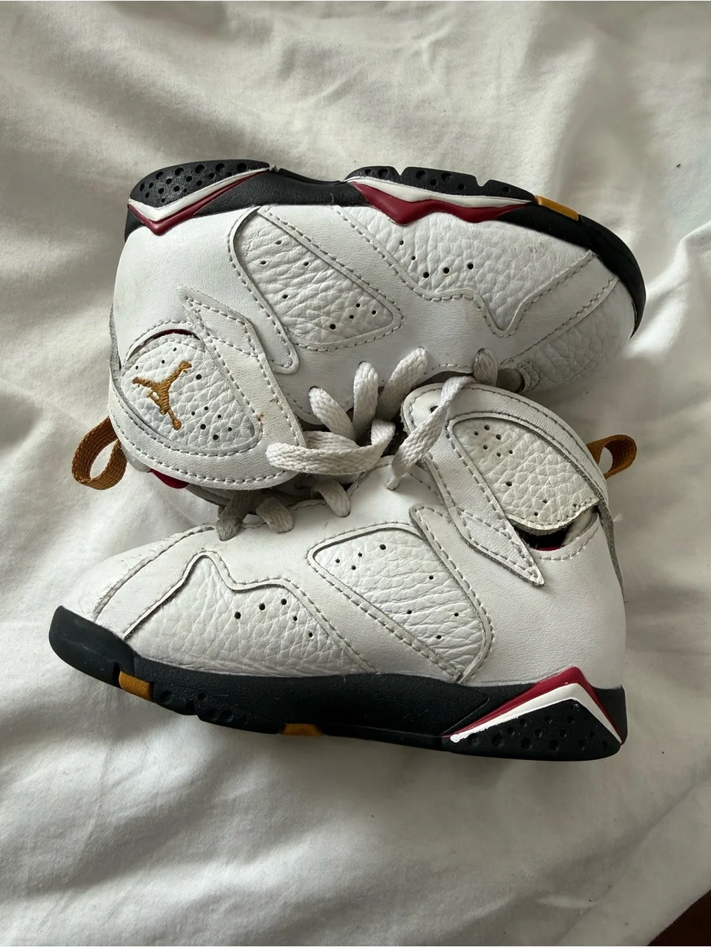 Jordan Kids White, Black, and cardinal red Sneakers
